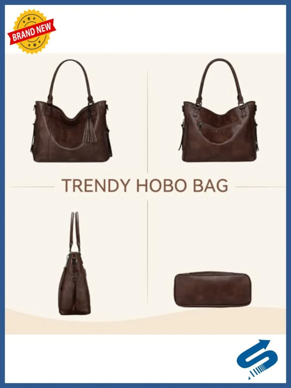 Faux Leather Hobo Bag with Zipper Guitar Strap - Roomy Tote Purse